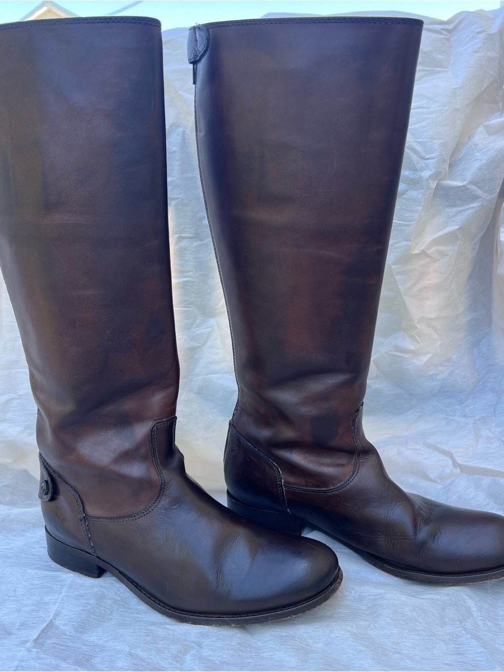 Frye Melissa Button Back Zip Dark Brown Leather Riding Boots Size 7.5B - Picture 5 of 15